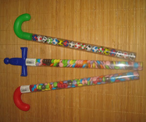Sword and Walking sticks filled with Chocolate beans and Footballs